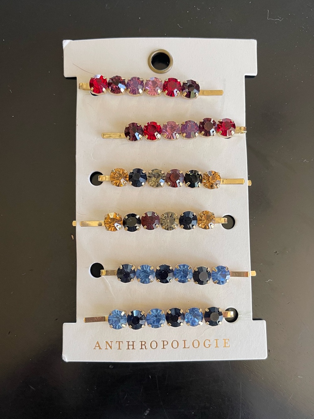 Anthropologie Gold Gemstone Bobby Pin Set